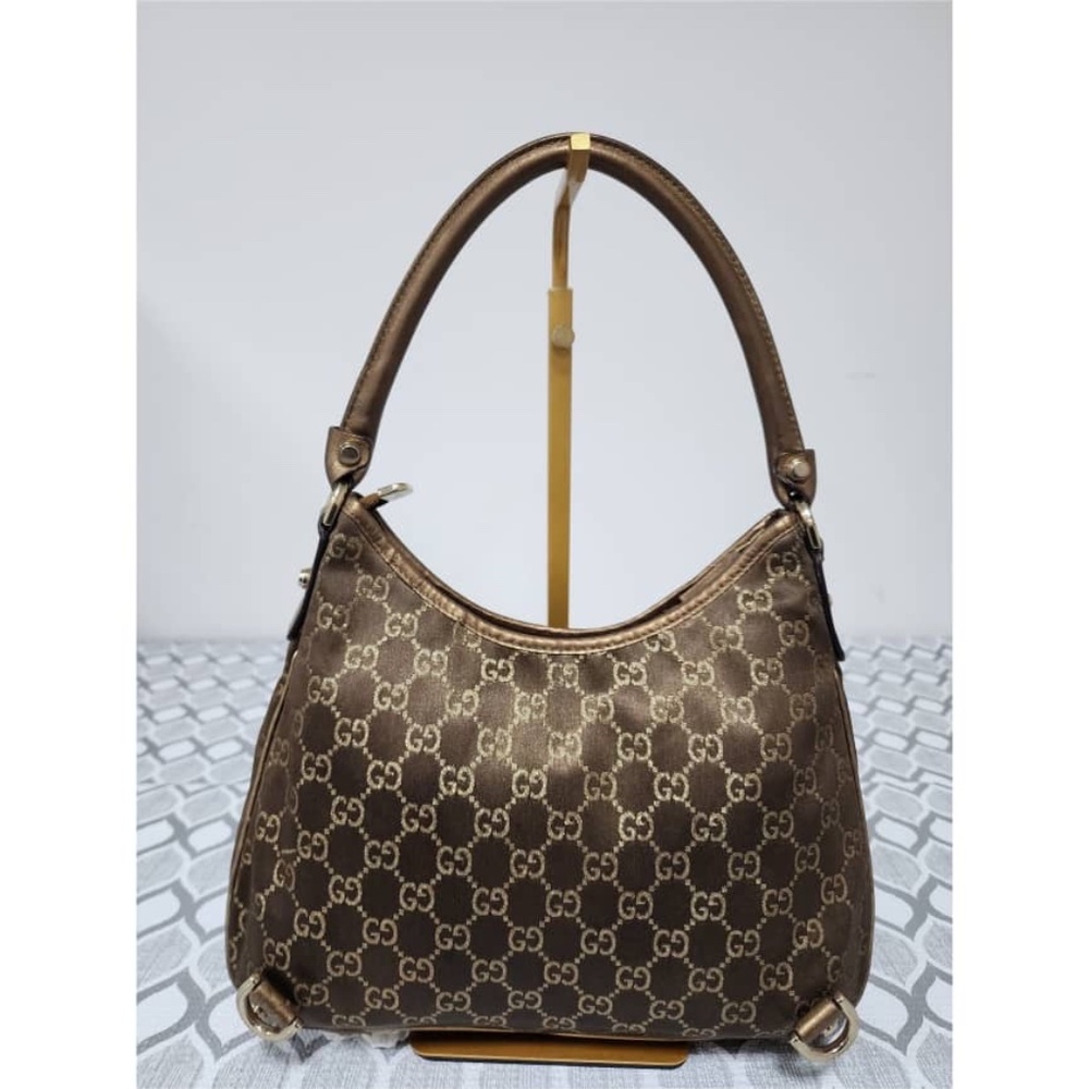 Authentic GUCCI GG Fabric Abbey Medium D-Ring Hobo Bag Gold Golden Brown - Picture 4 of 14